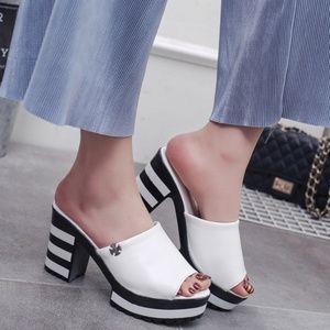 PU Leather Platform Chunky Heels